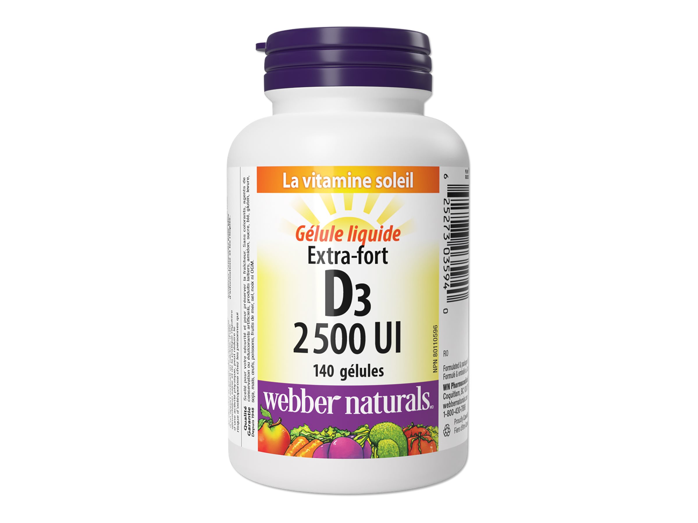 Webber Naturals Extra Strength Vitamin D3 Liquid Softgels - 2500 IU - 140's