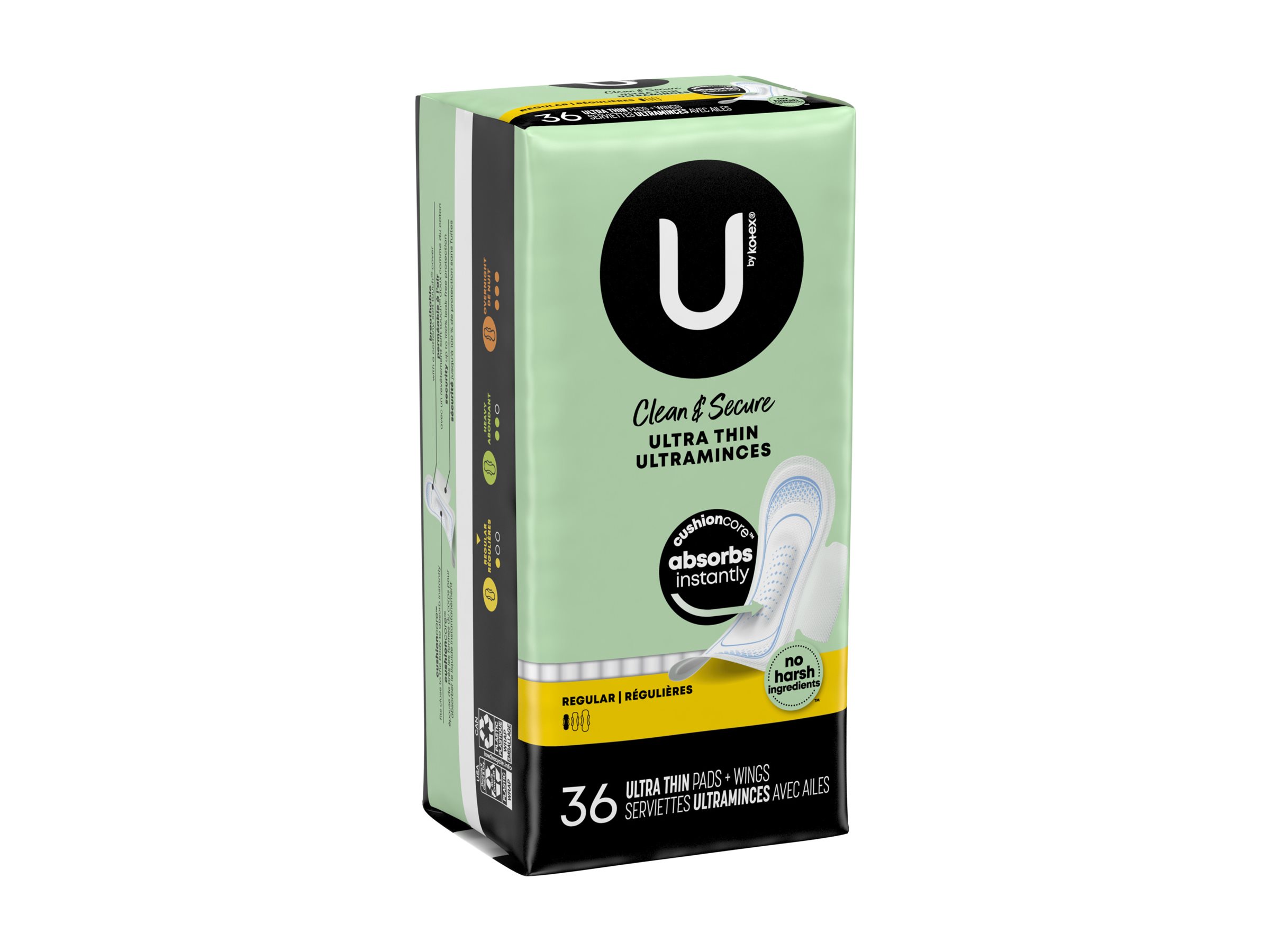 U by Kotex Clean & Secure Ultra Thin Pads with Wings - Regular Absorbency -  36 Count