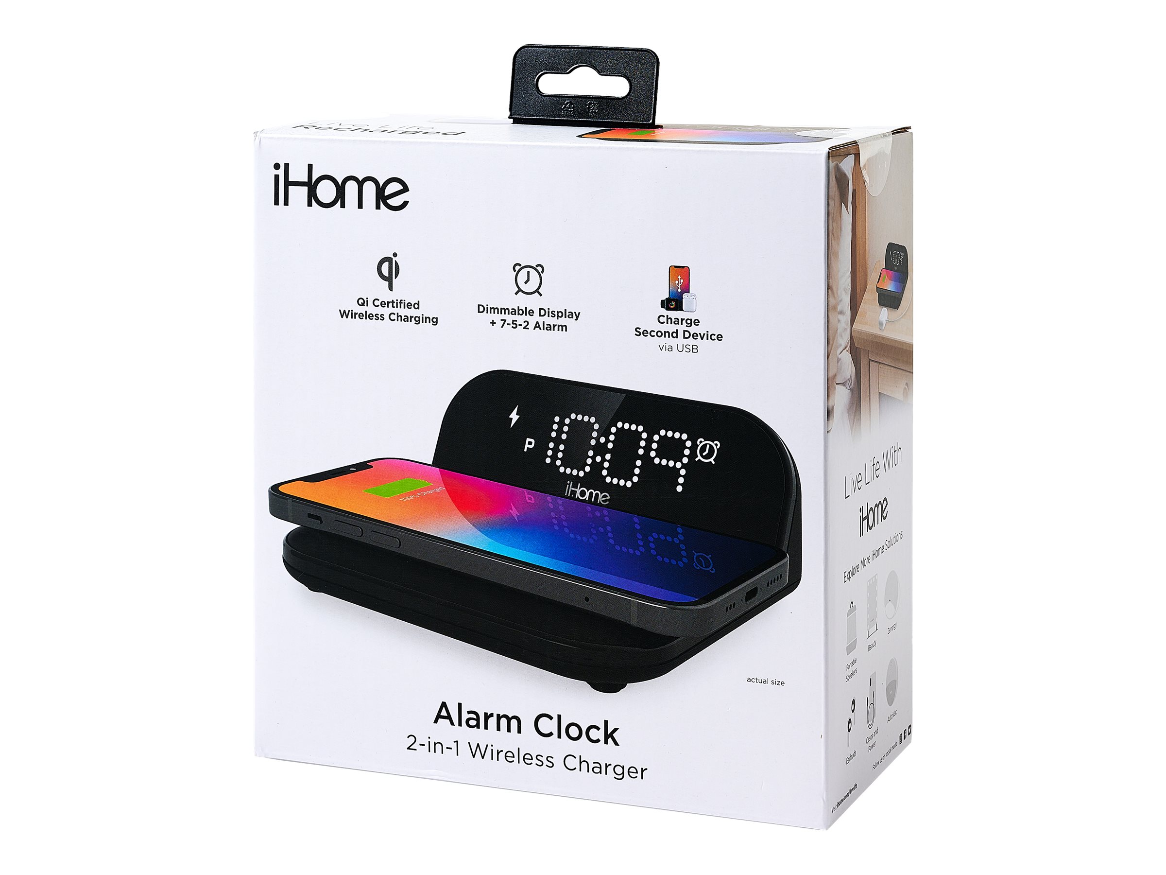 iHome Wireless Charging Alarm Clock - Black - iOP18