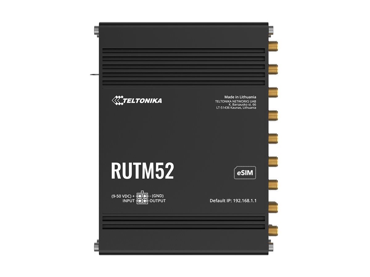 Teltonika RUTM52 wireless router WWAN Wi-Fi 5 3G 4G 5G DIN rail mountable Product shot Front 79800