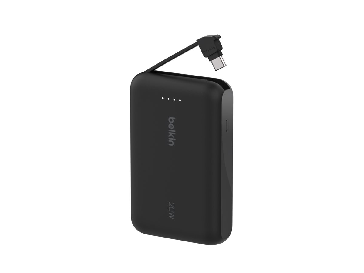 Belkin BoostCharge power bank with integrated cable USB-C 20 Product shot Right-angle 79850