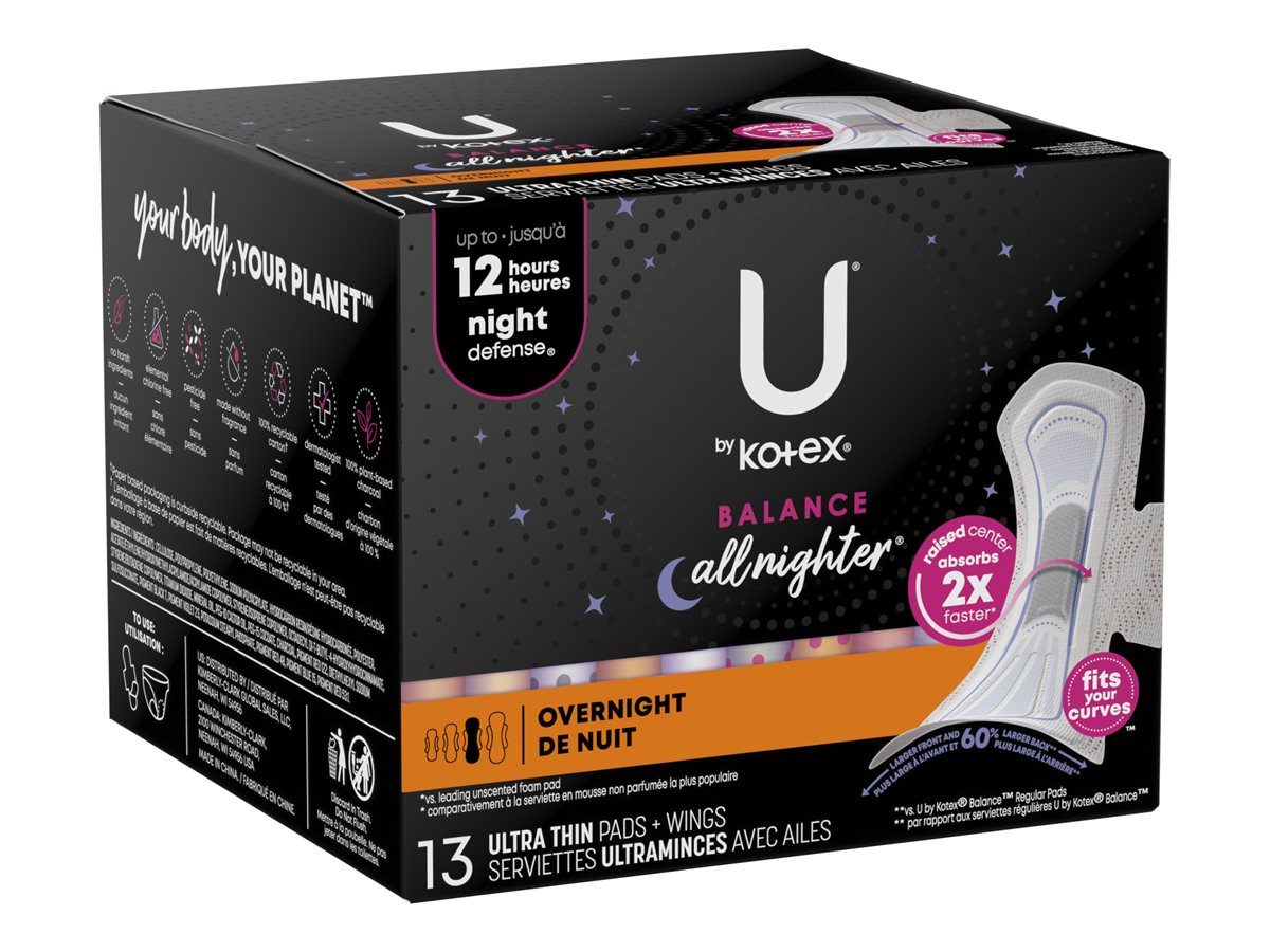 U by Kotex Balance Ultra Thin Sanitary Pad - Overnight - 13 Count