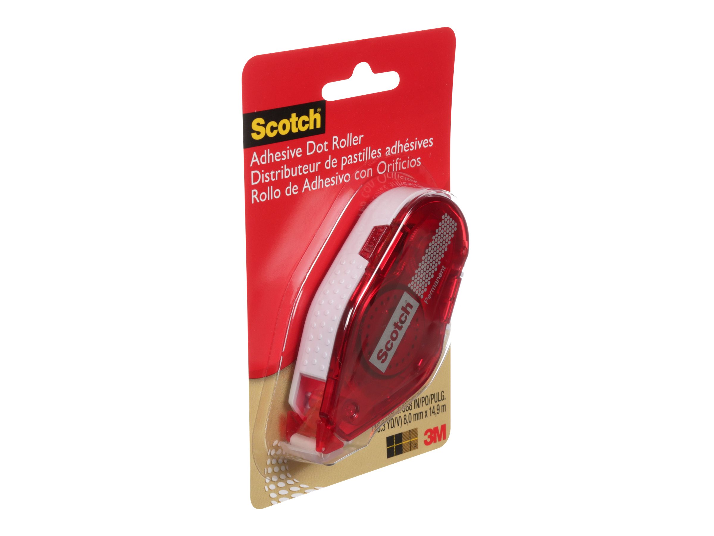 Scotch Double Sided Adhesive Roller, .27 in x 26 ft, Red .27in