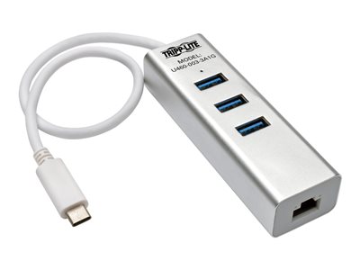 Tripp Lite 3-Port USB 3.1 Gen 1 USB-C Portable Hub/Adapter, 3 USB-A Ports and Gigabit Ethernet Port, Thunderbolt 3 Compatible