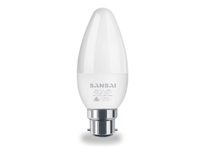 Sansai, LED light bulb, shape: C37, B22, 5 W, warm white light, 3000 K
