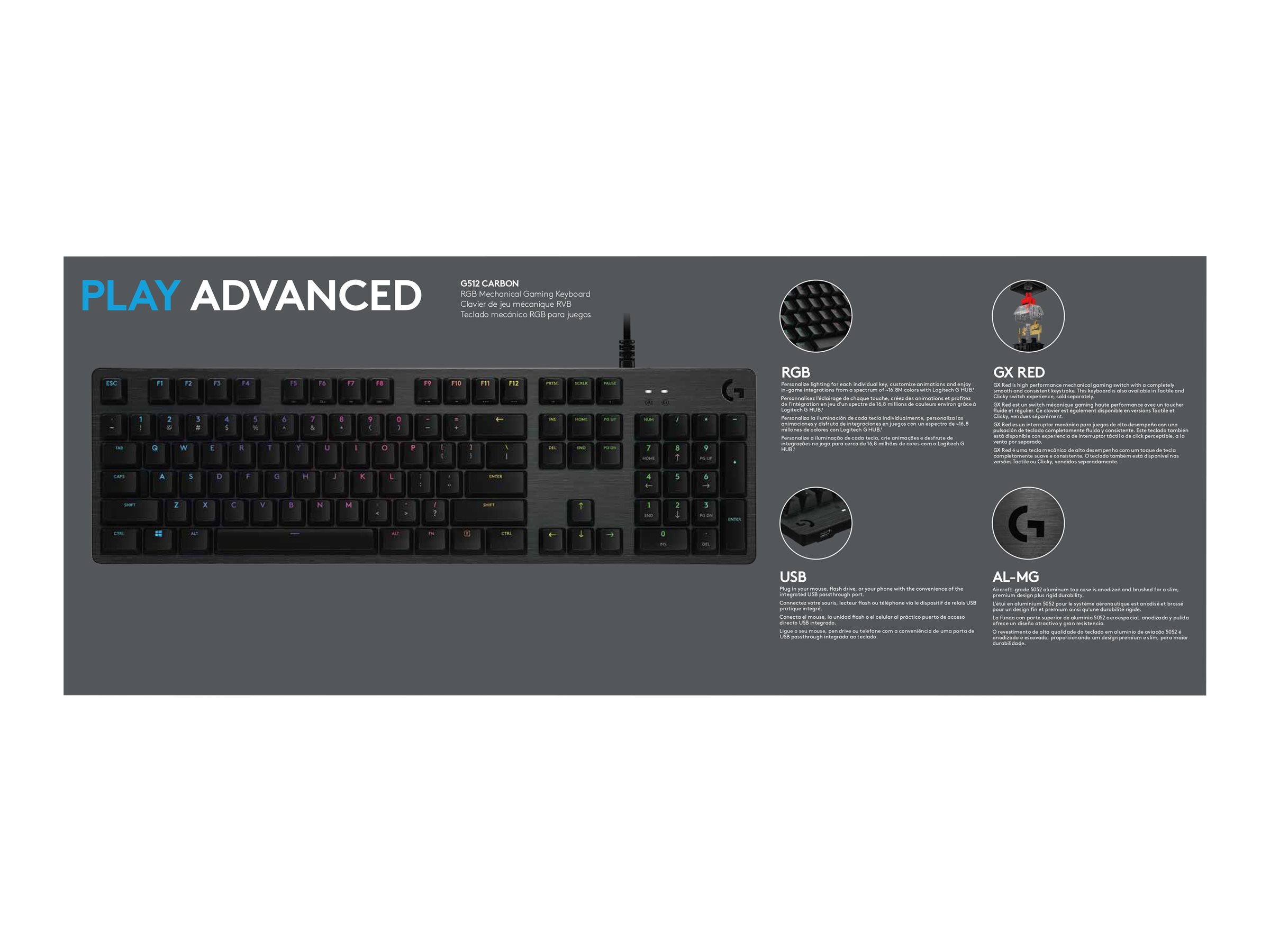Logitech Gaming G512 keyboard QWERTY English carbon Input Component Right-angle 71855
