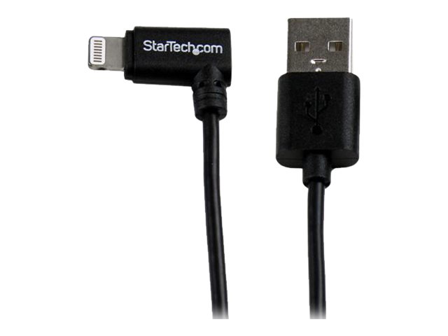 Image of StarTech.com 2m 6ft Angled Black Apple 8-pin Lightning to USB Cable for iPhone iPod iPad - Angled Lightning Cable - Charge & Sync - 2 m (USBLT2MBR) - Lightning cable - Lightning / USB - 2 m
