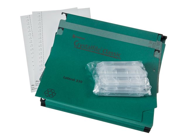 Rexel Crystalfile Classic Hanging File Capacity 500 Sheets Tabbed Green Pack Of 25