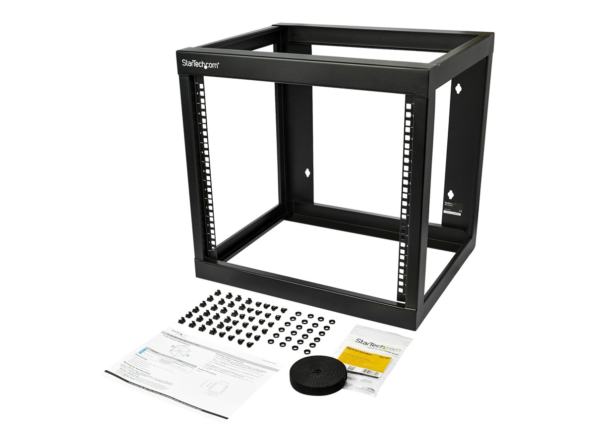 StarTech.com 9U 19" Wall Mount Network Rack 17" Deep 2 Post Open Frame for Server Room/Data/AV/IT/Communication/Computer Equipment/Patch Panel w/ Cage Nuts/Screws Hook/Loop 175lb Capacity - Wallmount Server Rack (RK919WALLO) - rozvaděč stojanový - 9U – foto 2