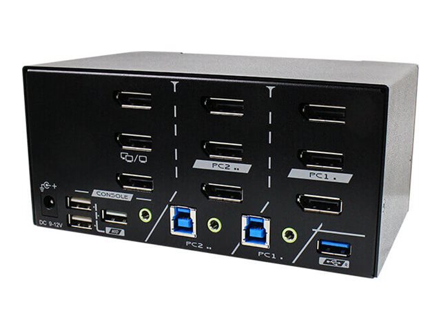 Rextron PAAG-E3122 KVM switch true 4K dual monitor displayport with USB 3.0 audio 2 Product shot Right-angle 79400