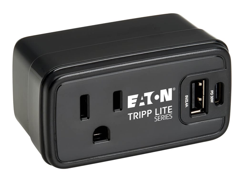 Eaton Tripp Lite Series Power It! Travel Charger and Power Strip 1-Outlet 5-15R USB-C and USB-A Ports 32W PD Charging Direct Plug-In Black