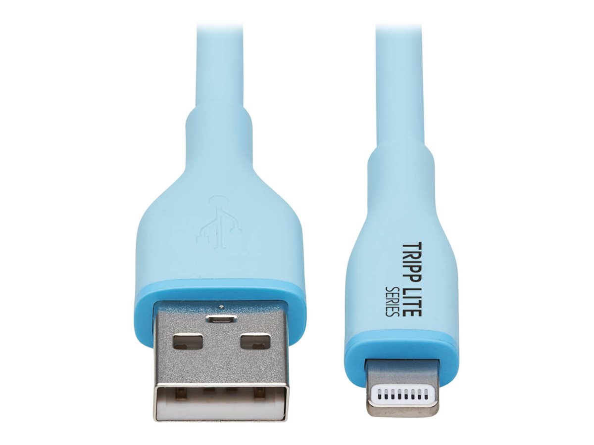 Eaton Tripp Lite Series Safe-IT USB-A to Lightning Sync/Charge Antibacterial Cable (M/M), Ultra Flexible, MFi Certified, Light Blue, 6 ft. (1.83 m)