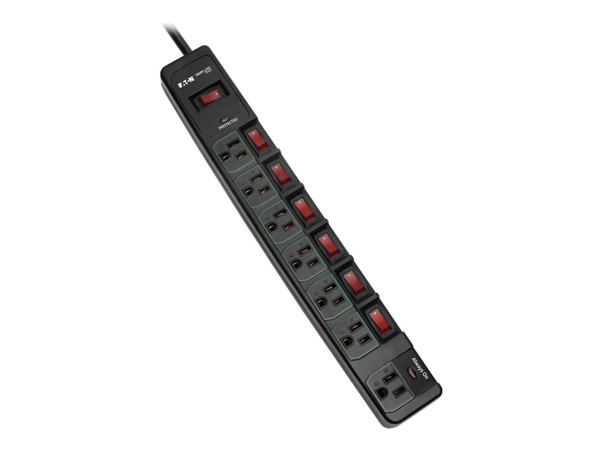 Tripp Lite ECO-Surge 7-Outlet Surge Protector, 6 ft. Cord, 1080 Joules, 6 Individually Controlled Outlets, Black Housing