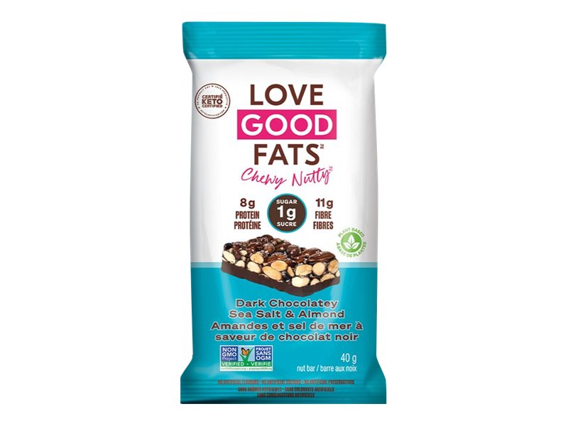 Love Good Fats Chewy-Nutty Bar - Dark Chocolatey Sea Salt & Almond - 40g