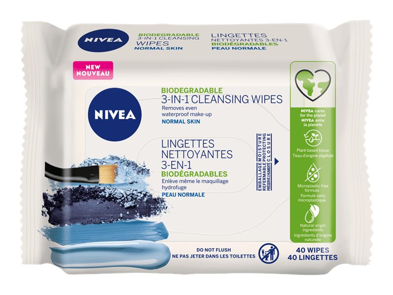 Nivea Biodegradable 3-in-1 Cleaning Wipes - Normal Skin - 40s