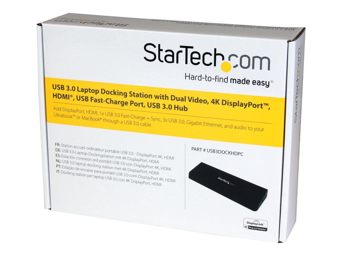 StarTech.com USB 3.0 Docking Station Dual Monitor with HDMI & 4K DisplayPort, 4x USB-A, Gigabit Ethernet, USB Type A Universal Laptop Dock with USB 3.1 Gen 1 Hub (5 Gbps) and Charging - Mac, Windows, Chrome (USB3DOCKHDPC) - dokovací stanice - USB - HDMI, DP - 1GbE – foto 3