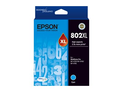 Epson 802XL high capacity cyan original ink Package view Front 79225