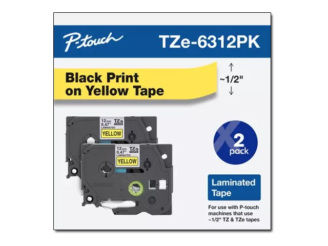 BROTHER MOBILE, 0.47 IN X 26.2 FT (12MM X 8M), BLACK INK ON YELLOW LABEL, 2 PACK