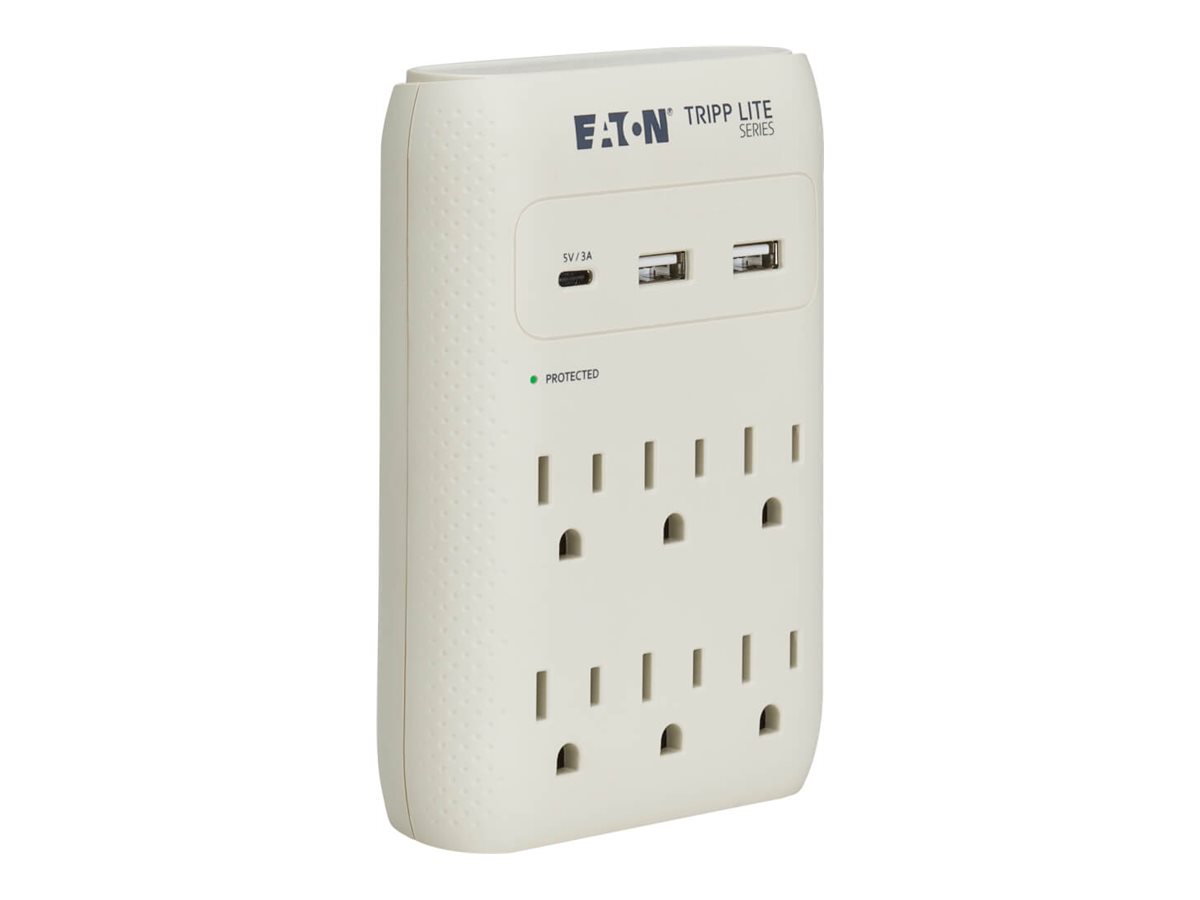 Eaton Tripp Lite Series Protect It! Surge Protector 6-Outlet 5-15R Outlets USB-C and USB-A Ports 5-15P Direct Plug-In Gray