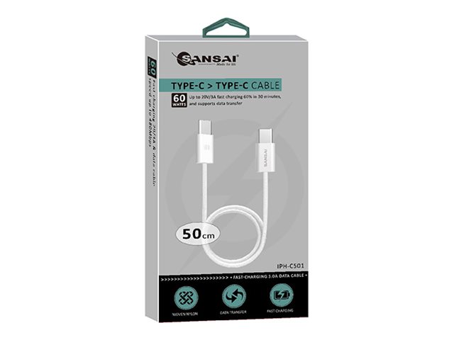 Sansai, USB cable, USB-C (M) to USB-C (M), 50 cm, USB-C Power Delivery (60W)