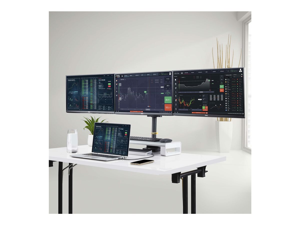 StarTech.com Triple Monitor Desk Mount For Up To Three 27in Screens, VESA 75x75/100x100, Tool-Less Arm Adjustments, C-Clamp/Grommet Mount, Spring-Assisted Arms montážní sada - nastavitelné rameno - pro 3 LCD displeje - černá – foto 7