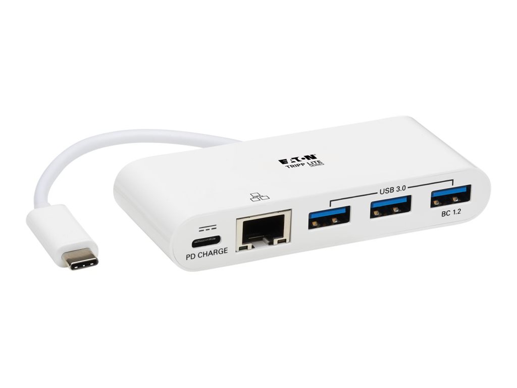 Tripp Lite 3-Port USB-C hub w/ Gigabit ethernet GbE, USB-C Charging USB Type C USB 3.1 Hub