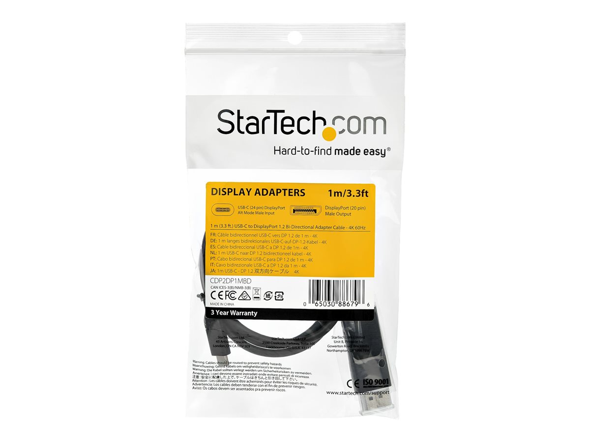 StarTech.com 3ft (1m) USB C to DisplayPort 1.2 Cable 4K 60Hz, Bidirectional DP to USB-C or USB-C to DP Reversible Video Adapter Cable, HBR2/HDR, USB Type C/Thunderbolt 3 Monitor Cable - 4K USB-C to DP Cable - kabel DisplayPort - USB-C do DisplayPort - 1 m – foto 4