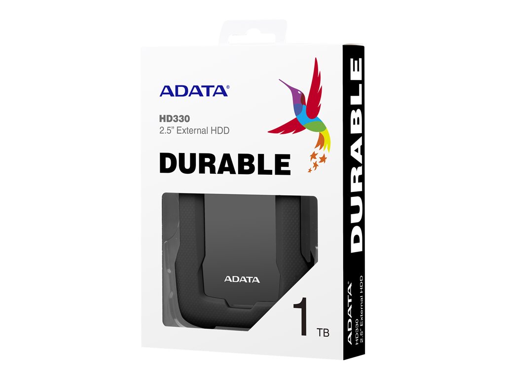 ADATA external HDD 1TB 2,5'' USB 3.1 HD330, BLACK COLOR BOX, czarny (gumový, nárazu odolný)