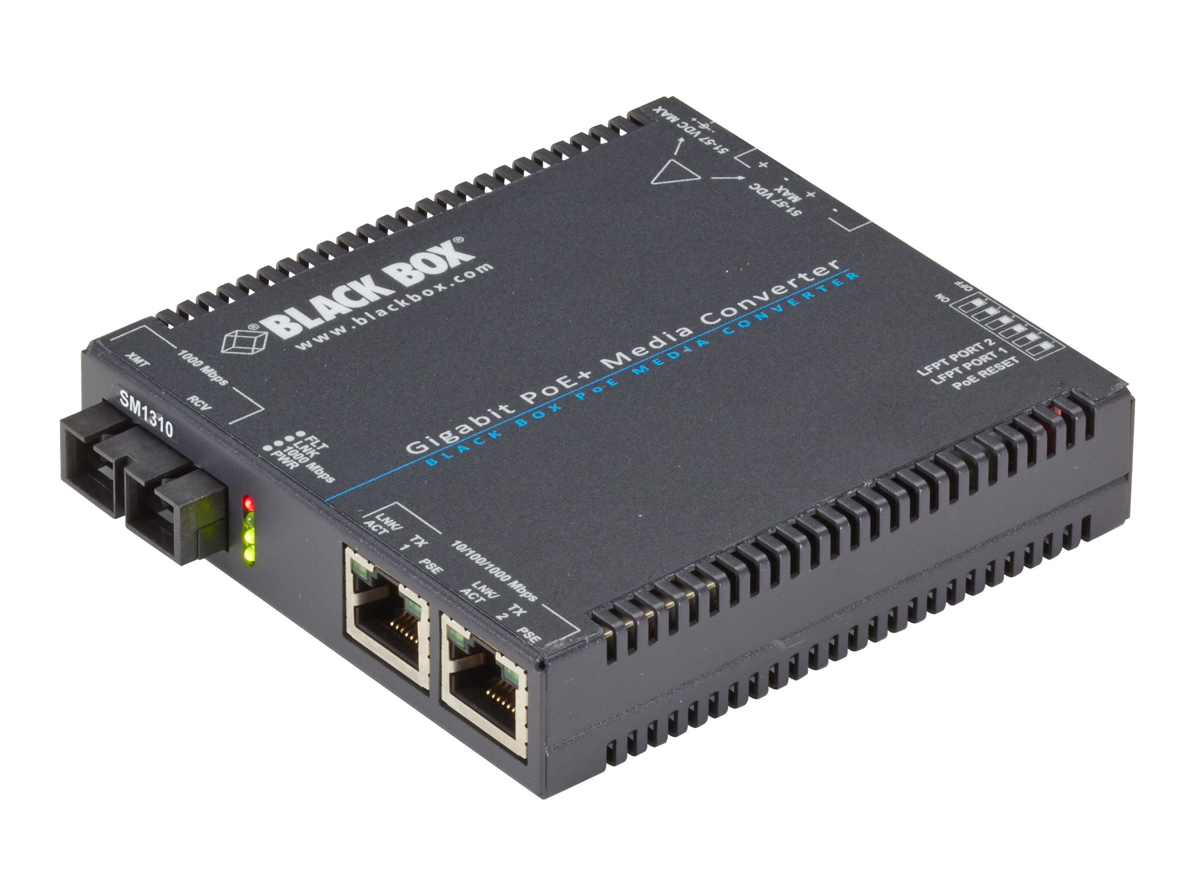 Black Box Media Converter Gigabit Ethernet PoE+ SIngle-Mode, 1310-nm, SC