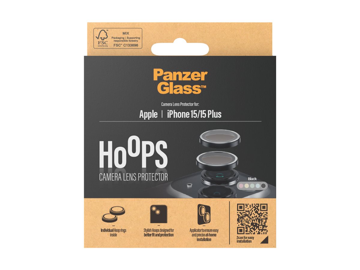 PanzerGlass Hoops Lens Protector for iPhone 15, 15 Plus - Black