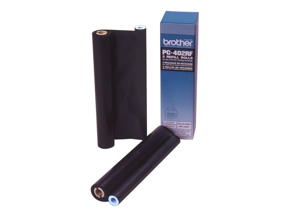 Brother PC402RF 2-pack print ink ribbon refill (thermal What's in the box Right-angle 77785