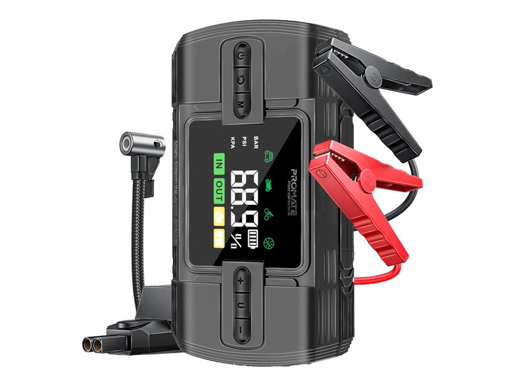 Promate PatrolPack-3 car jump starter, 1200 A / 12 V, 150 PSI air compressor, with 12000 mAh powerbank & flashlight, Li-Ion, 2 x USB, jump-start port