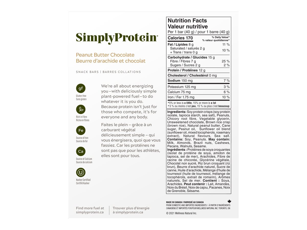 SimplyProtein Plant-Based Snack Bars - Peanut Butter Chocolate - 4 x 40g