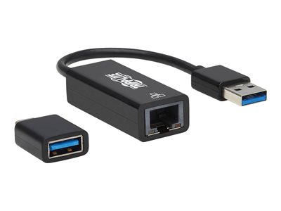 Eaton Tripp Lite Series USB-C, USB-A to RJ45 Gigabit Ethernet Network Adapter (2xM/F), USB 3.2 Gen 1, Black