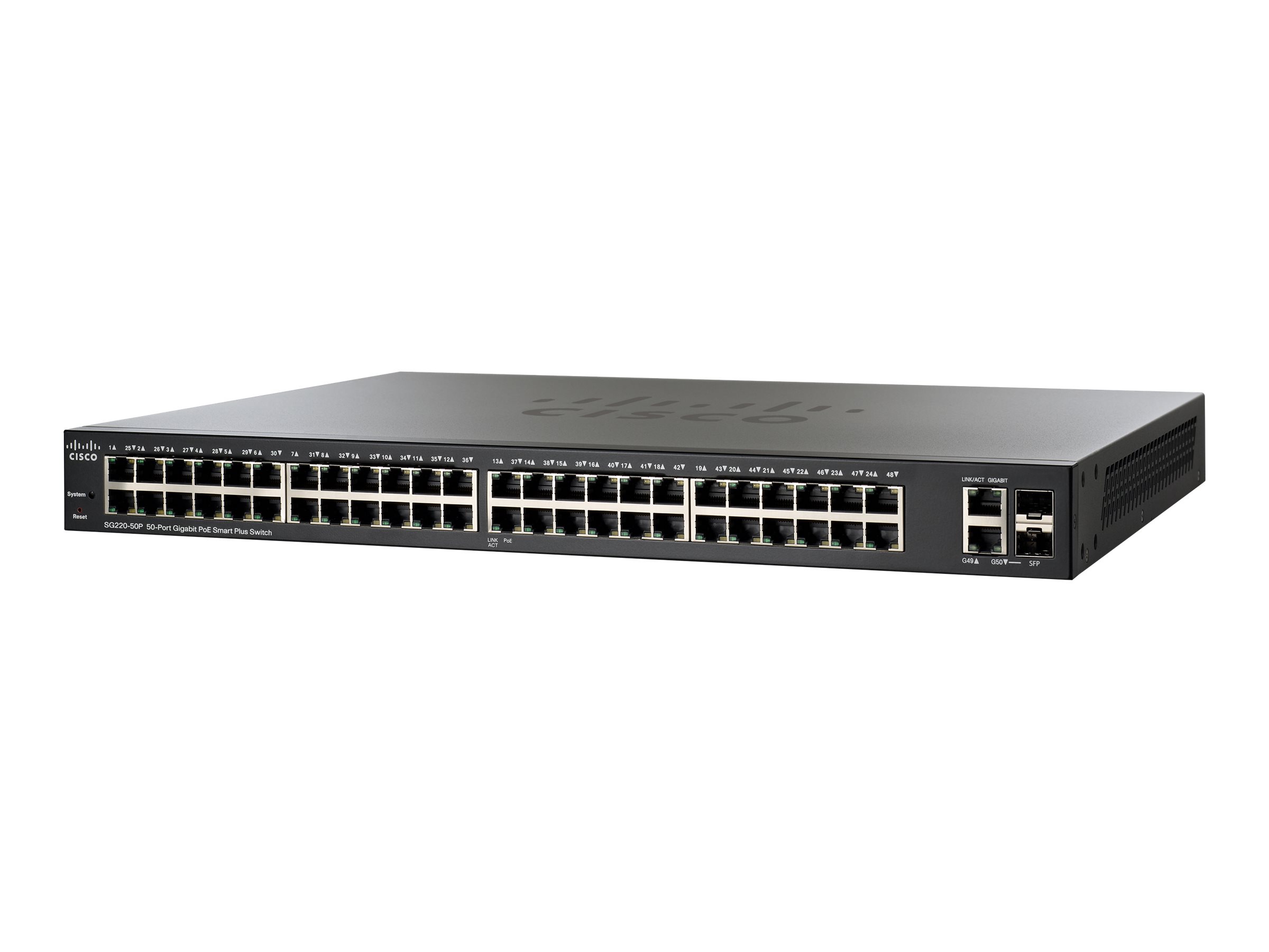Cisco 220 Series SG220-50P switch 50 ports Managed Product shot Right-angle 80000
