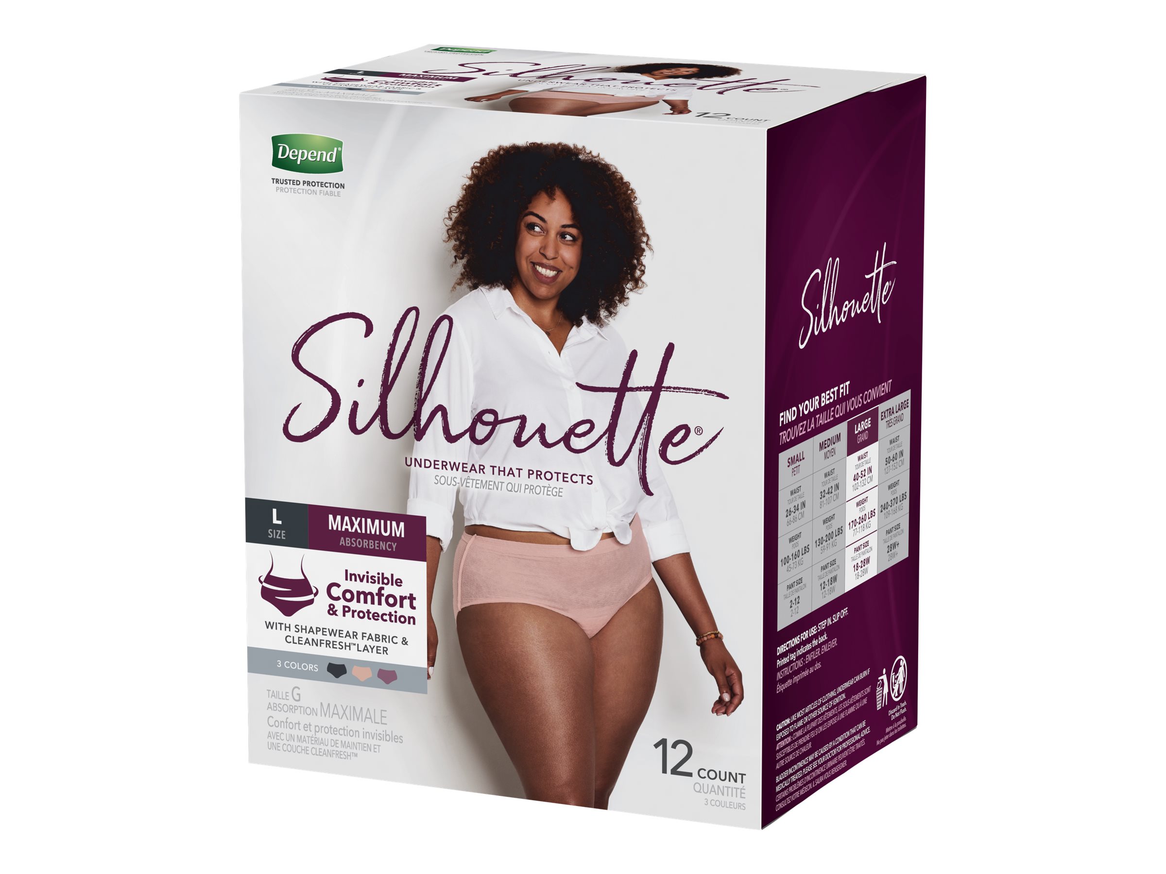 Depend Silhouette Adult Incontinence Underwear for Women - Pink/Black/Berry  - Maximum Absorbency - Large/12 Count