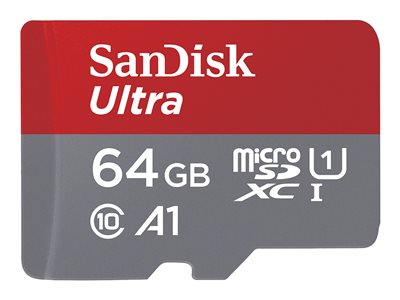 SanDisk Ultra - Flashminnekort (microSDXC til SD-adapter inkludert) - 64 GB  - A1 / UHS-I U1 / Class10 - microSDXC UHS-I