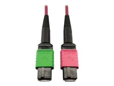 Eaton Tripp Lite Series 400G Multimode 50/125 OM4 Plenum Fiber Optic Cable, 16F MTP/MPO-APC to MTP/MPO-UPC (F/F), Magenta, 5 m