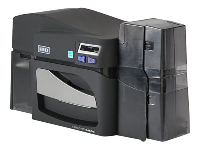Fargo DTC 4500e - Plastic card printer - color - dye sublimation/thermal resin - CR-80 Card (85.6 x 54 mm), CR-79 Card (83.9 mm x 52.1 mm) - 300 dpi - up to 600 cards/hour (mono) / up to 150 cards/hour (color) - capacity: 200 cards - USB 2.0, LAN