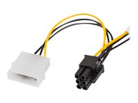 Lanberg 6 pin PCI Express-strøm (female) - 3 pin Molex Sort Gul 15cm Strømforsyningsadapter
