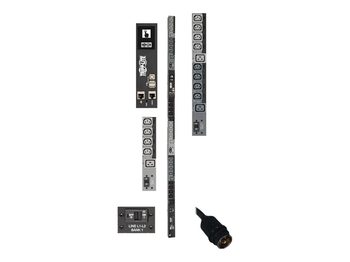 Tripp Lite 14.5kW 3-Phase Switched PDU, LX Interface, 200/208/240V Outlets (24 C13/6 C19), LCD, Hubbell CS8365C, 1.8m/6…