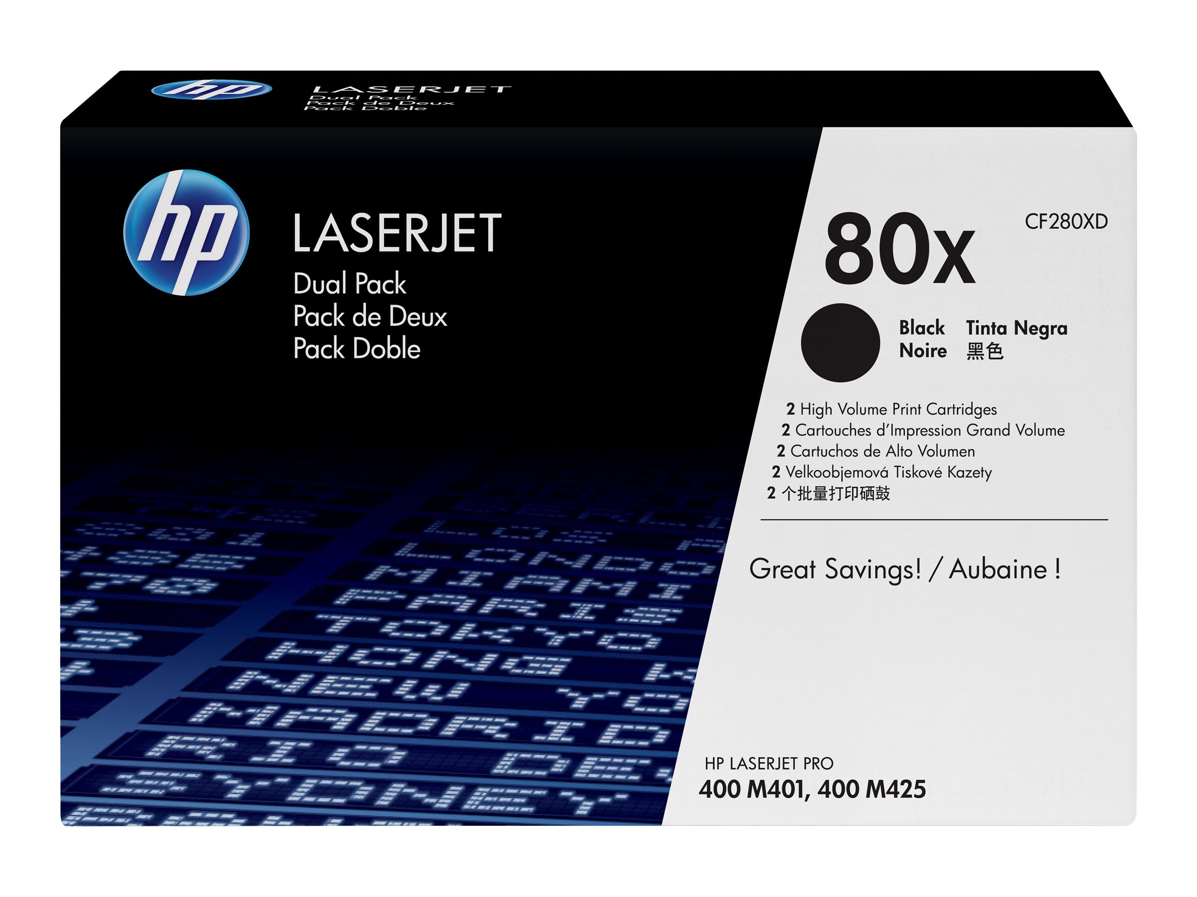 Hp 80x 2 Pack High Yield Black Original Laserjet Toner Cartridge Cf280xd