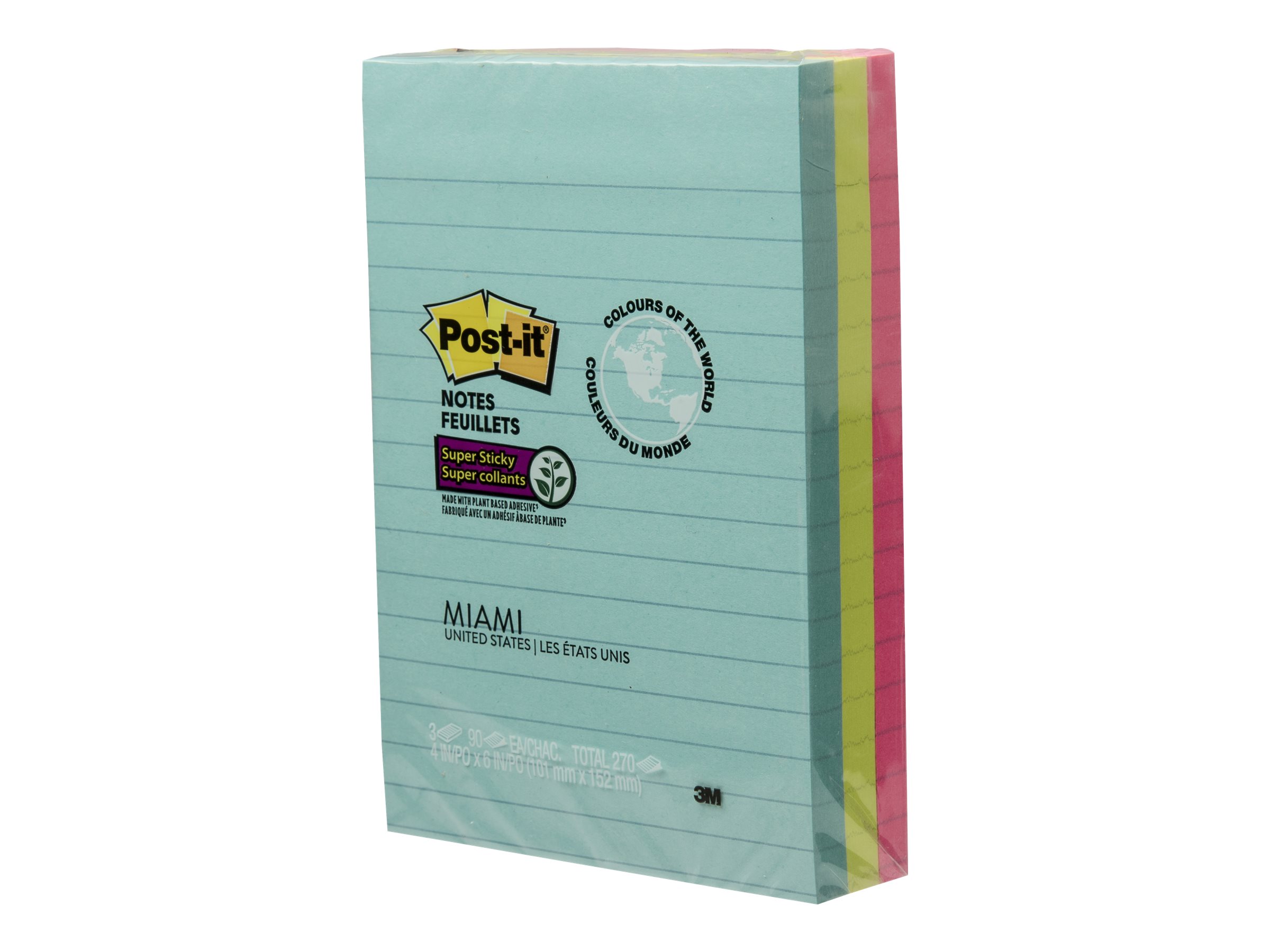 3M Post-it Notes - Miami - 4 in. x 6 in. - 3 x 90 sheets