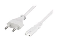 DELTACO Europlug (strøm CEE 7/16) (male) - Strøm IEC 60320 C7 Hvid 1m Strømkabel