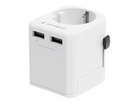 Gembird Strøm konnektor adapter med USB oplader adapter Hvid