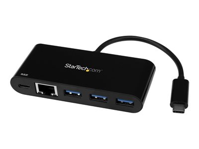 StarTech.com 3 Port USB-C Hub with Gigabit Ethernet & 60W Power Delivery Passthrough Laptop Charging, USB-C to 3x USB-A (USB 3.0 SuperSpeed 5Gbps), USB 3.1/USB 3.2 Gen 1 Type-C Adapter Hub
