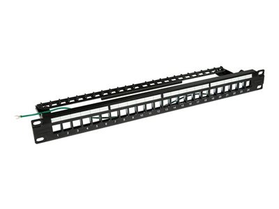 Dynamix PP-UKSTP-24RMB patch panel (horizontal) 1U 19 unloaded with rear cable management Product shot Left-angle 79150