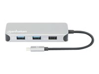 Manhattan USB-C Dock/Hub with Card Reader, Ports (x6): Ethernet, HDMI, USB-A (x3) and USB-C, With Power Delivery (10W) to USB