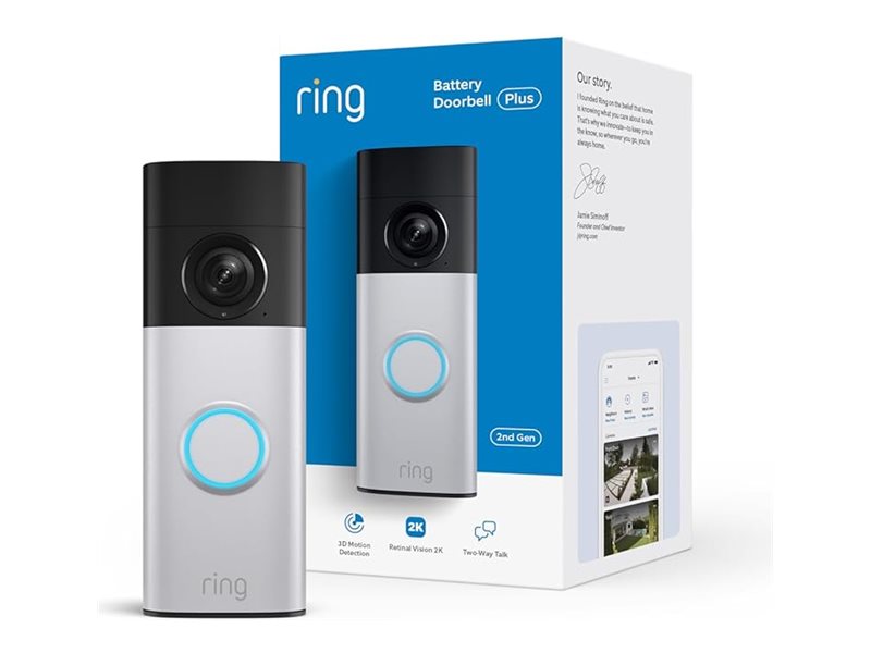 Ring Battery Doorbell Plus (2nd Gen) smart doorbell newest model retinal 2K with wide-angle Product shot Front 79500