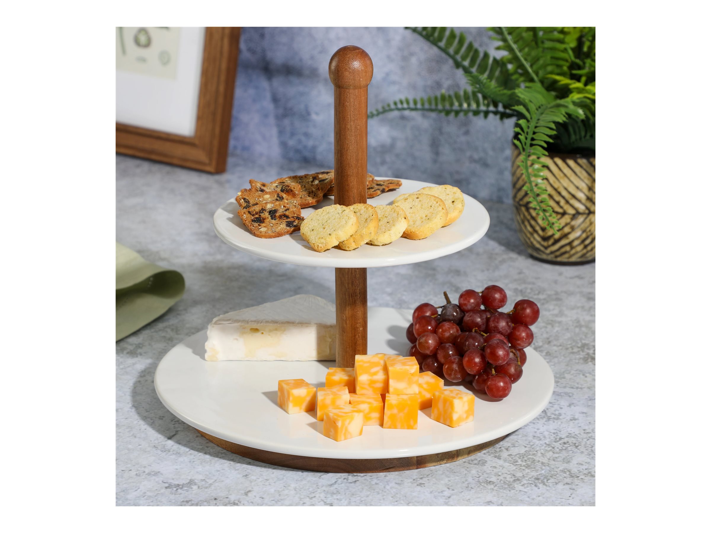 Gibson Home Gibson Home Gracious Dining 2-Tier Round Acacia Wood Serving Tray – Rustic Charcuterie Board Stand With Black Iron Handle – Tiered Party Platter Dessert Display Or Lazy Susan For Entertaining - View #10